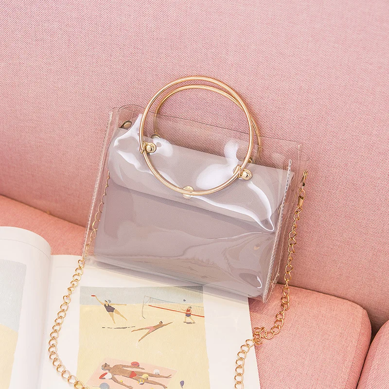 2020 Design Luxury Handbag Women Transparent Bucket Bag Clear PVC Jelly Small Shoulder Bag Female Chain Crossbody Messenger Bags