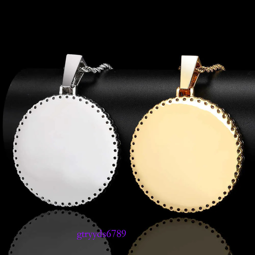 Pendant Necklaces Custom iced out moissanite dia cz bg stone big xxl round circle photo picture memory pendant Blank Frame necklace