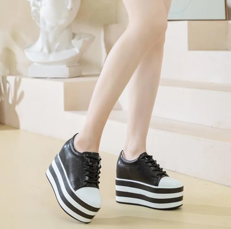 12cm Synthetic Genuine Platform Wedge Flat Leather Autumn Spring Boots Foot Bracelet Womens High Fashion High Heels 241106