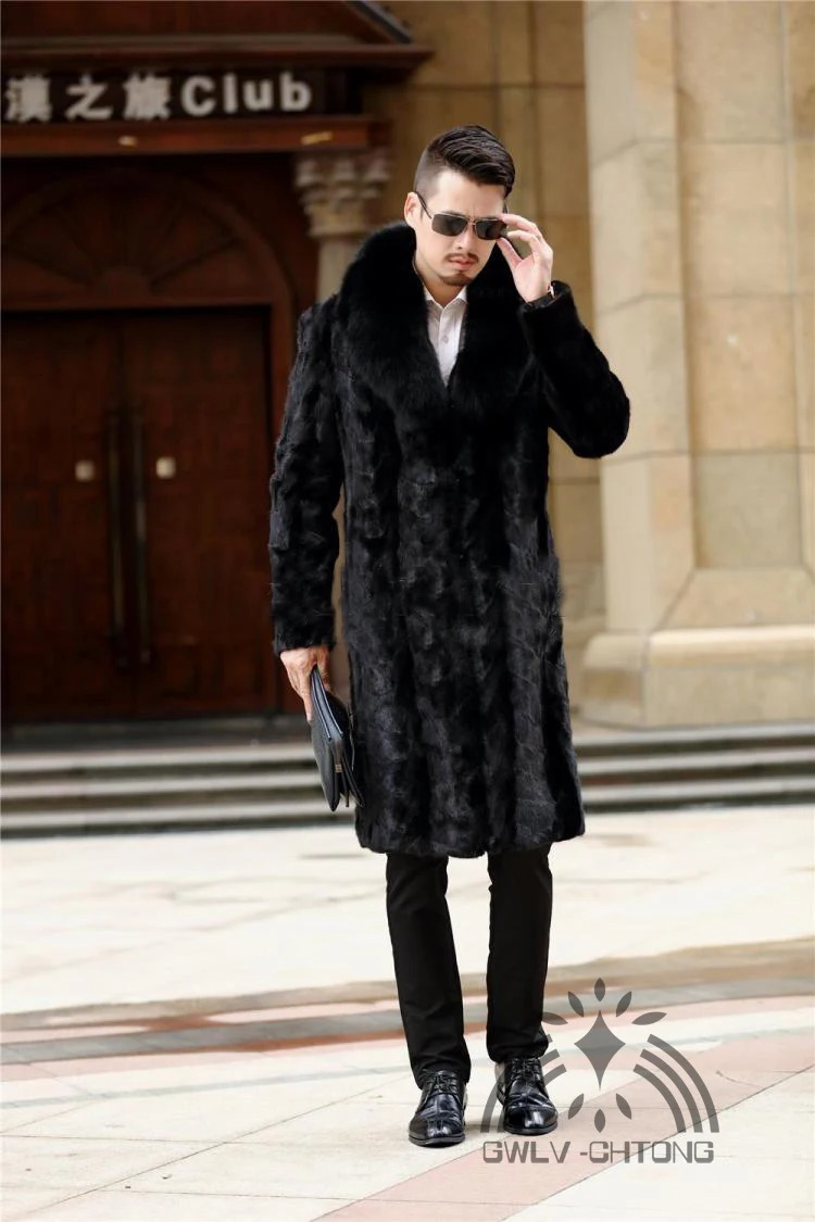 fashion mens truly natural mint fur coat big fox fur collar warm winter jacket outerwear customized in any size 241107