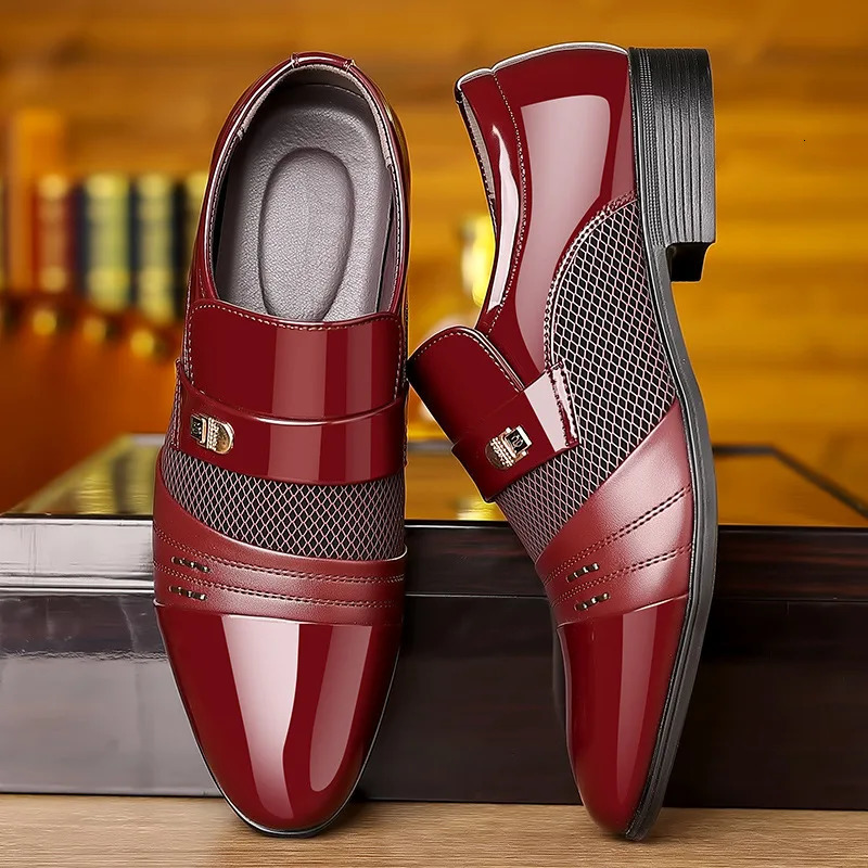 Classic Business Dress Men Shoes Formal Slip On Dress Shoes Mens Oxfords Footwear Elegent Leather Shoes For Men Loafers Wine Red 241118