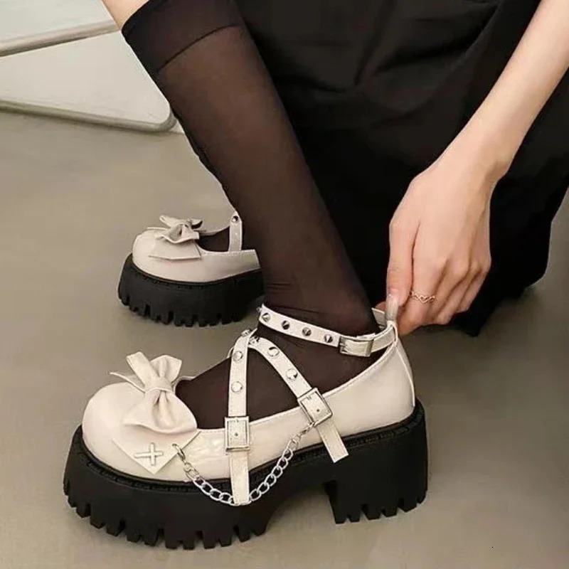 Womens Mary Jane Shoes Lolita Solid Color Spring Selling Fashion Bow Outdoor Thick Matching Anti slip Womens Shoes 241106