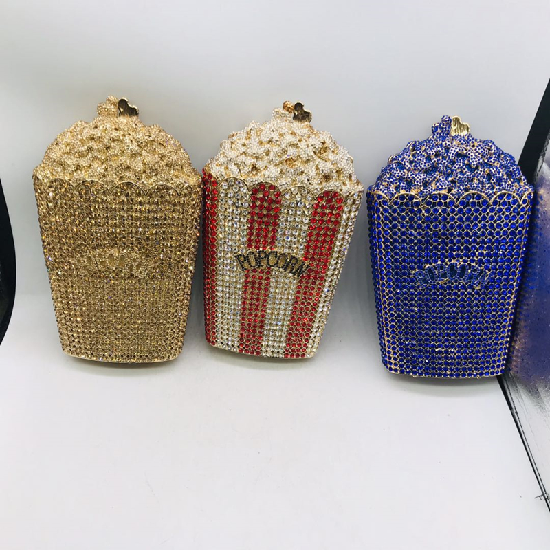 Latest Design Popcorn Clutch Handbag Bridal Wedding Party Purse Crystal Wedding Purse and Handbag Exquisite Chain Shoulder Bag