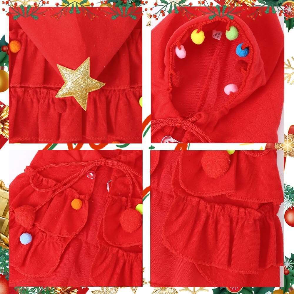 Vellibring Cat Christmas Outfit Red Cloak Hat with Star and Pompoms Puppy Cape Clothes Xmas Tree Elf Costumes Party Supplies Accessories for Small Dog