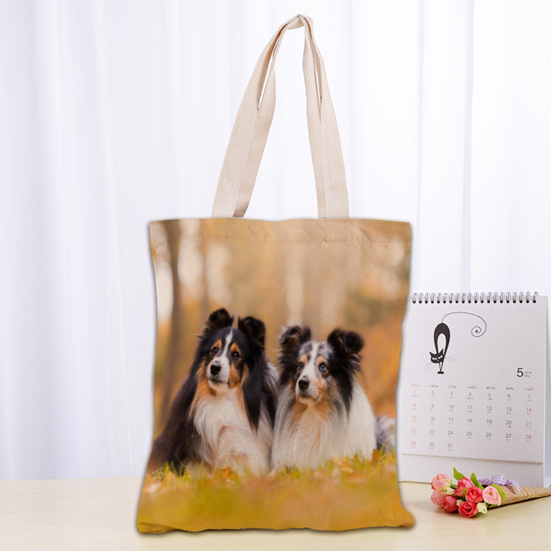 Animals Sheltie Dogs Tote Bag Handbag Shoulder Pouch Foldable Canvas Shopping Bags Reusable Women Canvas Shoulder Bag