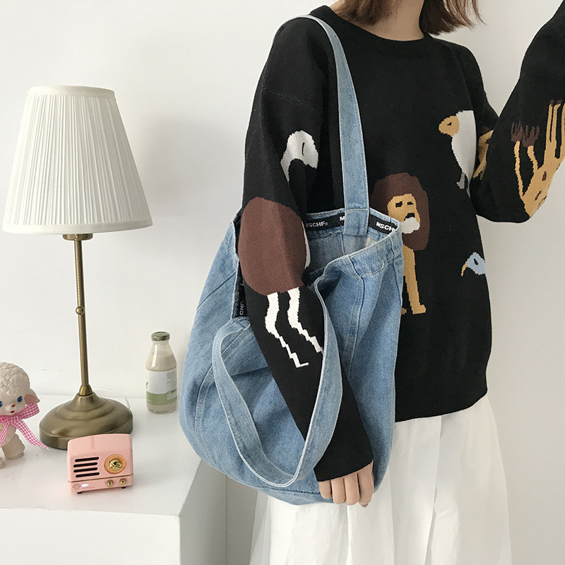 New Design Women Denim Shoulder Bag Girls Light Blue Canvas Cloth Handbag Female Shopping bag Lady School Books Bag Casual Totes