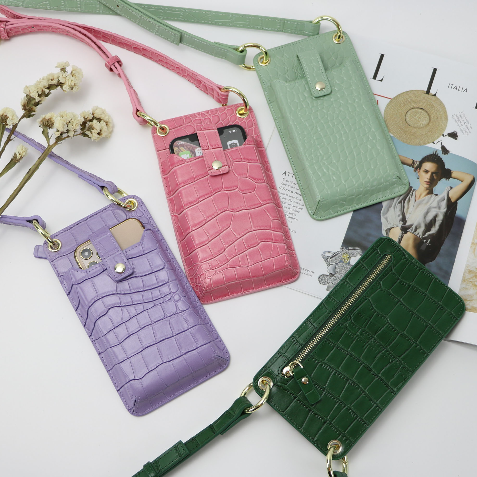 Fashion Crocodile Pattern Leather Mini Shoulder Bag Women Mobile Phone Bag For Iphone 11 Pro Max Phone Wallet Cross Body Bag