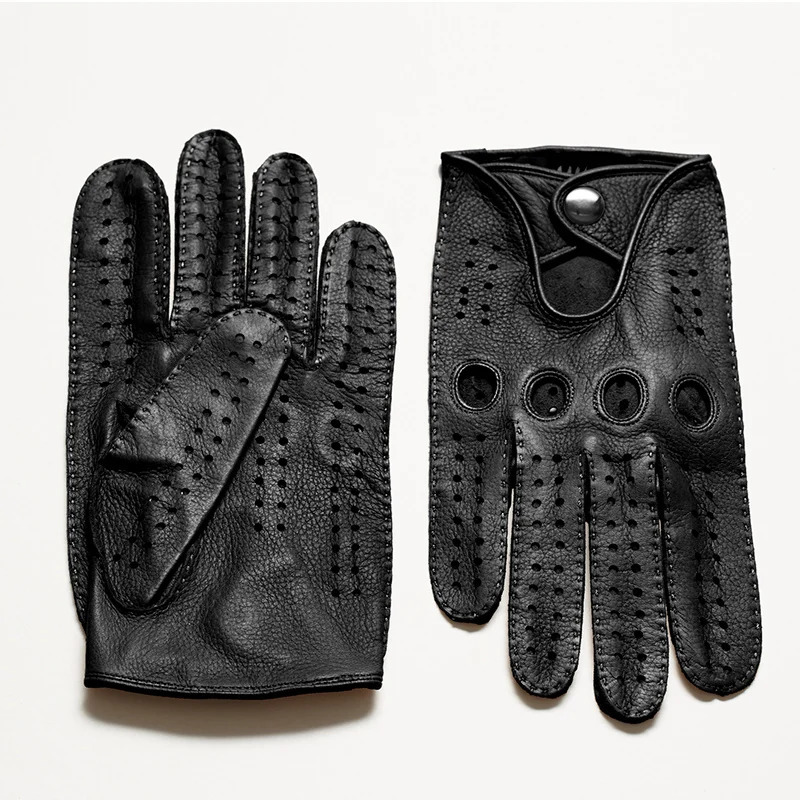 mens leather gloves sheepskin gloves fashionable mens black breathable driving gloves 241106