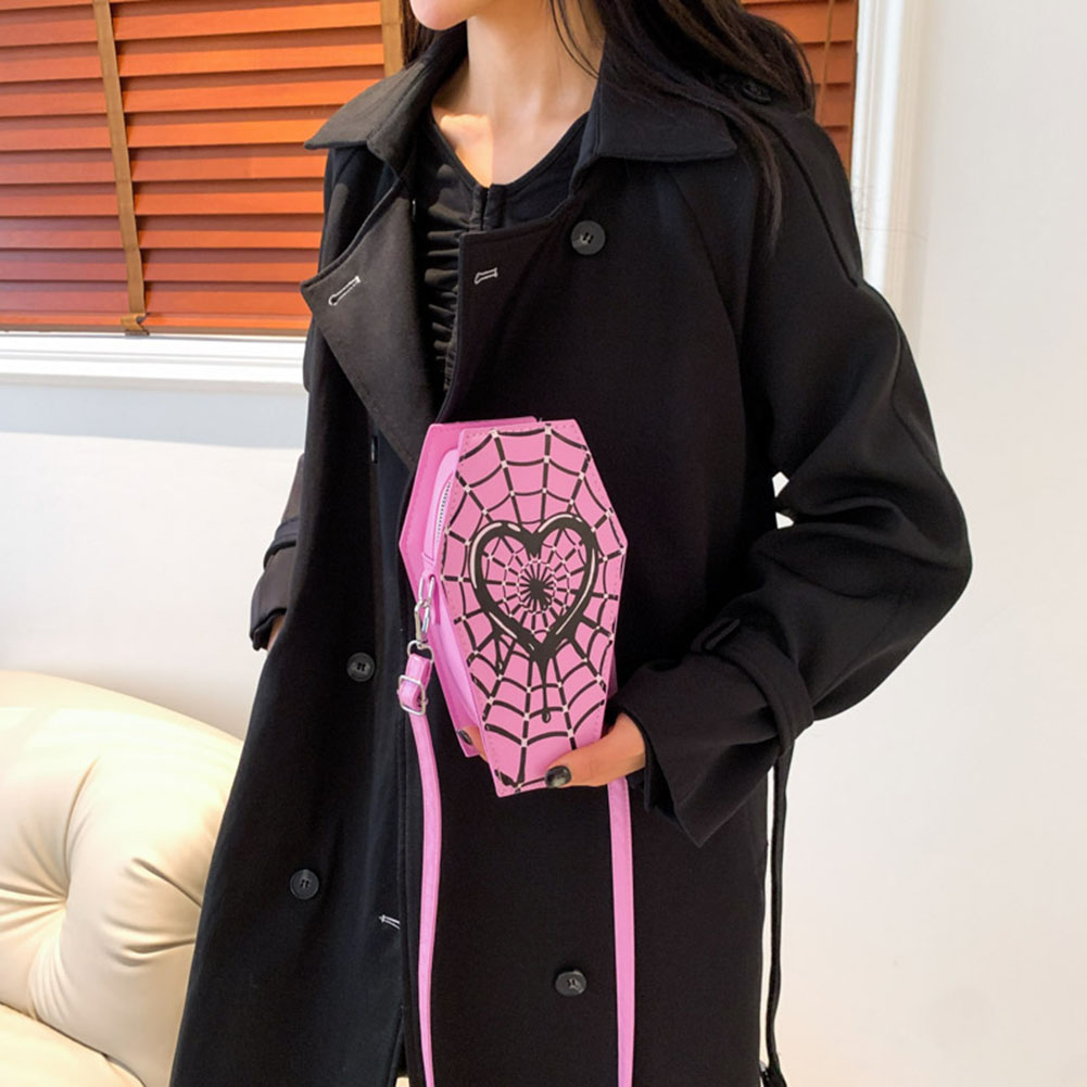 Women Fashion Shoulder Bag Adjustable Strap Coffin Shaped Stylish Crossbody Bag Spider Web Creative Commuting Bag Chic Hobo Bag