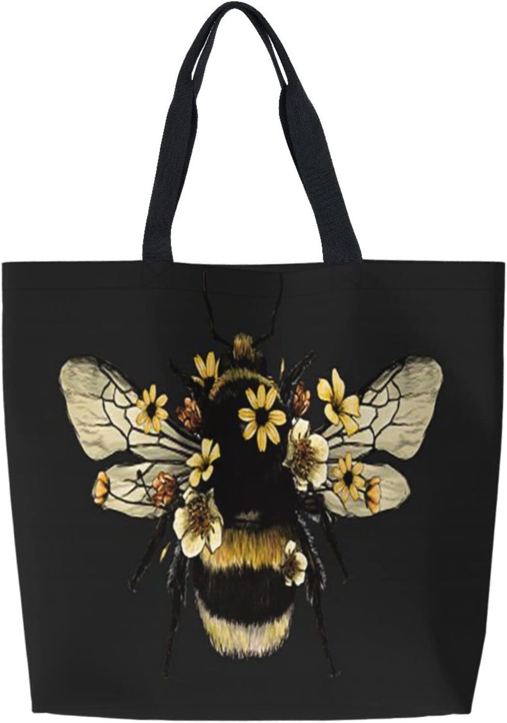 Bee Black Reusable Grocery Bags - Tote Bag for Women Casual Shoulder Bag Foldable Large Shopping Bag