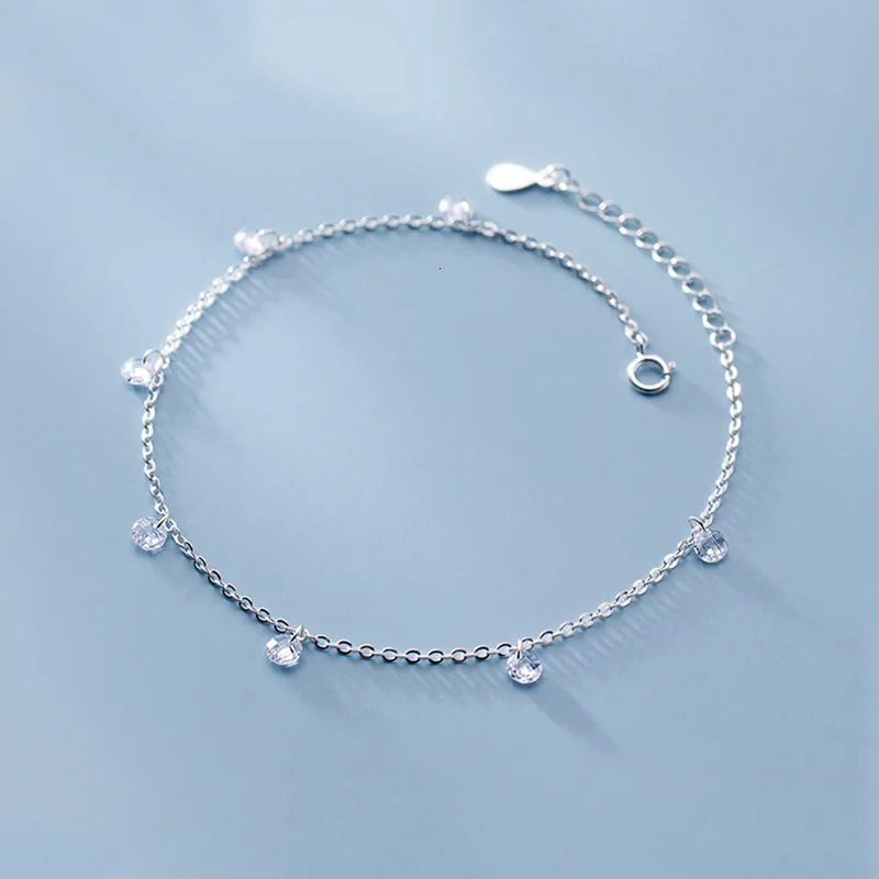 WANTME genuine 925 pure silver Korean round zircon Cuban chain charm ankle suitable for womens beach foot jewelry accessories 241107