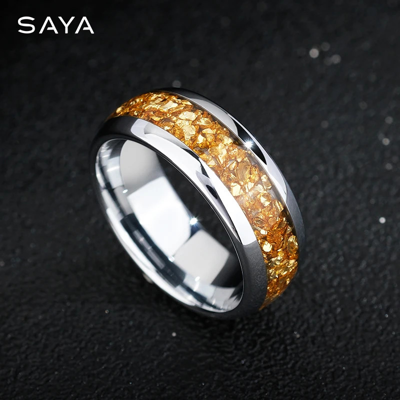 Mens Ring Womens Tungsten 8mm Gold Sparkling Painting Fill Party Birthday Engagement Gift Carving 241106