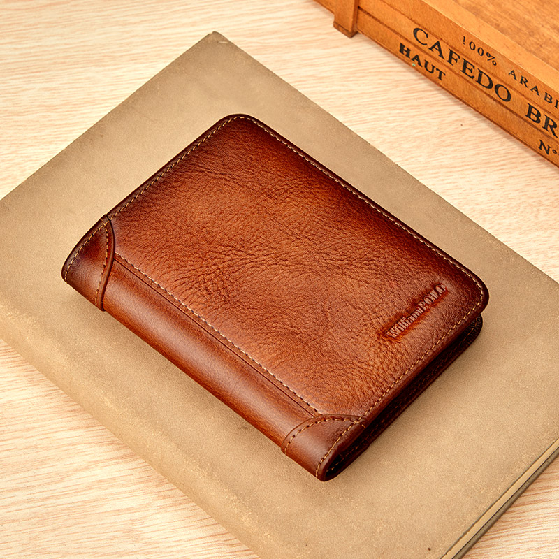WILLIAMPOLO Luxury Genuine Leather Men Wallet Short Small Card Holder High Quality Male Wallet Pocket Retro purse wallet for men