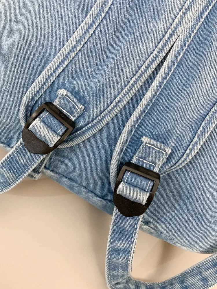 Fashion Denim Backpack Teenagers School Bag Large Capacity Stylish Shoulder Multi Pockets Travel Rucksack 241107
