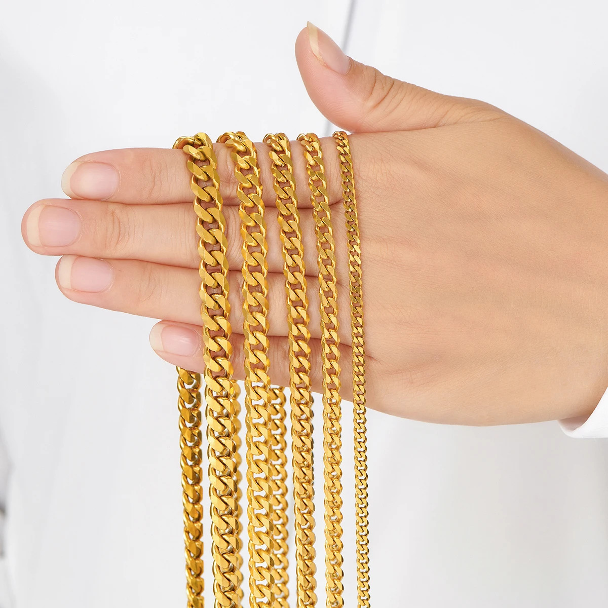 3.6mm5mm6mm7mm8mm Gold Color Stainless Steel Cuban Link Chains Classic Men Boy Curb Chunky Necklace 14 to 30 Inches 241107
