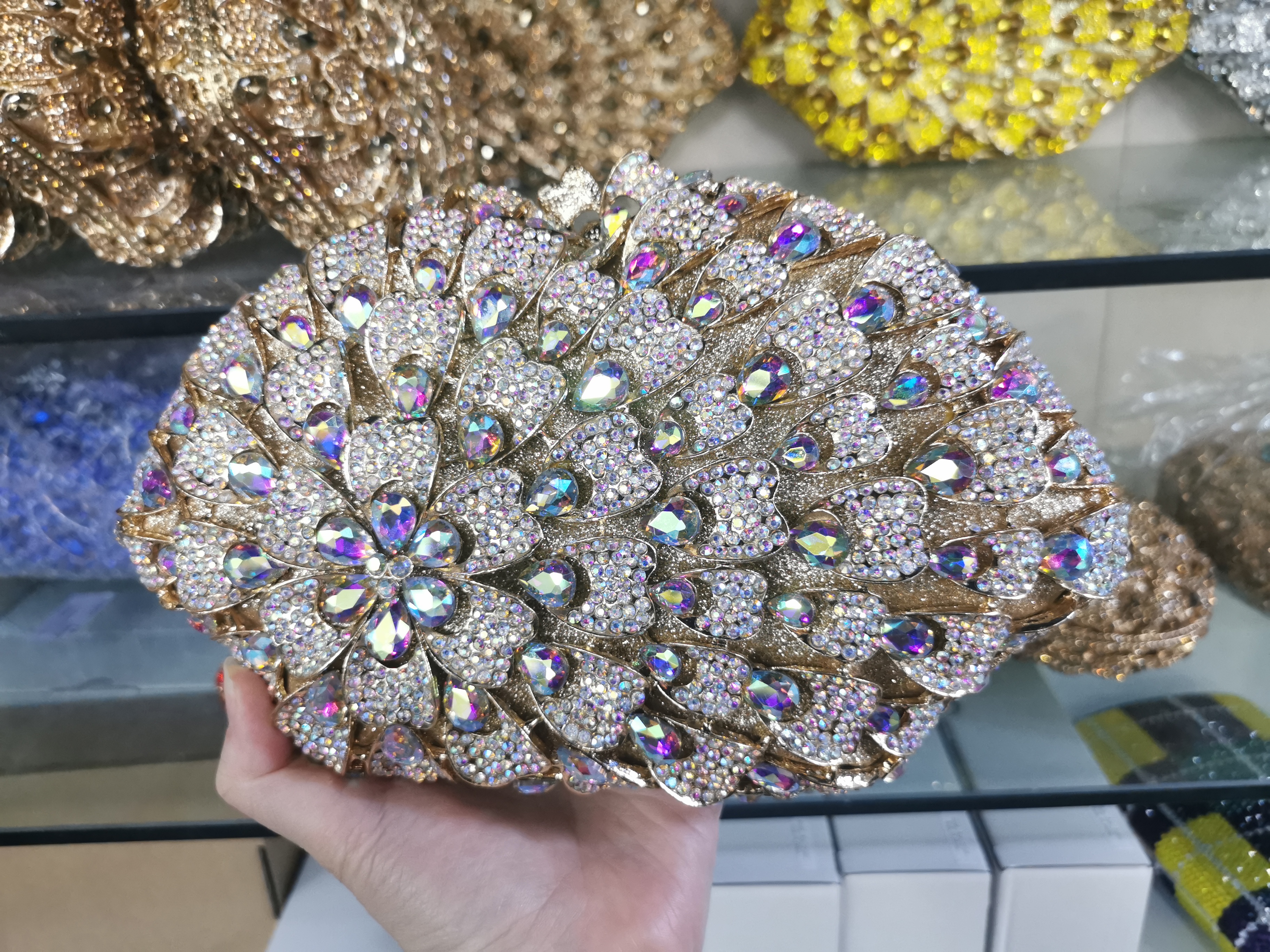 Women Blue/Green/Gold Color Crystal Diamond Clutches Bags Evening Bag Bridal Purses Handbags Rhinestones Party Clutch Purse Bags