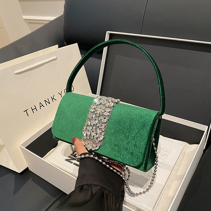 Diamond Shoulder Bag for Party 2024 New Retro Versatile Crossbody Women's Chains Handbags Luxury Designer Evening Clutch