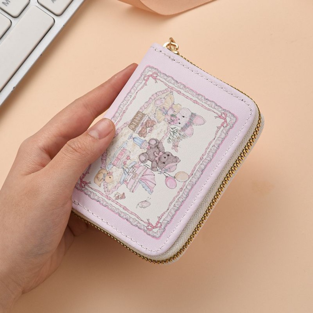 Leather Card Holder Fashion Cartoon Anti Demagnetization Coin Pouch Rabbit Multi Slot Zipper Wallet Girl