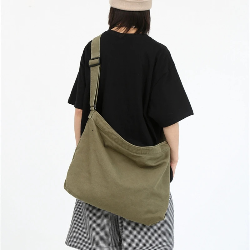 Simple Messenger Bags Artistic Washed Women Oblique Straddle Canvas Bag Large Capacity Student Shoulder Leisure Shopping 241106