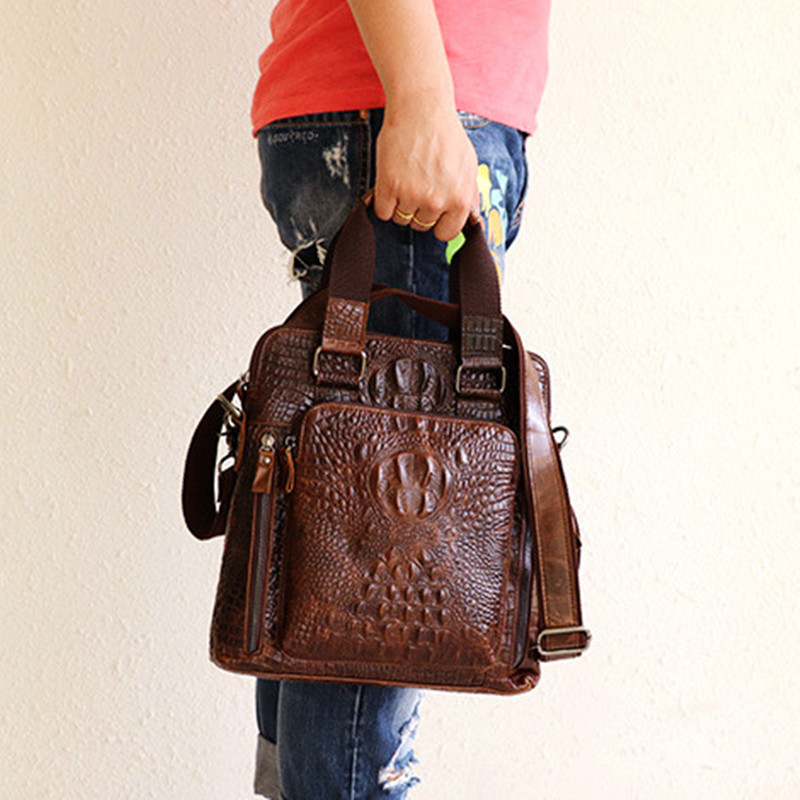 Genuine Leather Crocodile Pattern Mens Briefcase Business Cowhide Handbag Male Shoulder Messenger Bag Office File bag