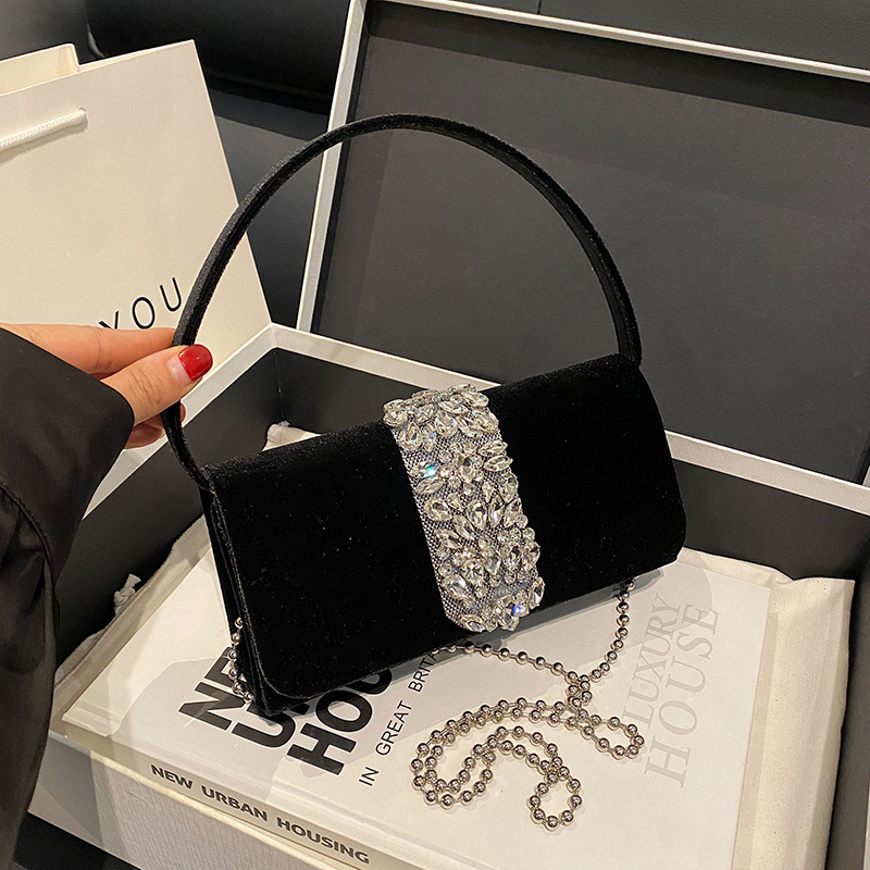 Diamond Shoulder Bag for Party 2024 New Retro Versatile Crossbody Women's Chains Handbags Luxury Designer Evening Clutch