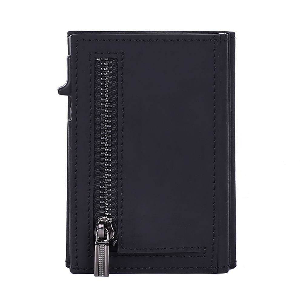 YE TREE Genuine Leather Credit Card Wallet for Man Zipper Smart Pop up Card Holder Coin Rfid Business Aluminum Metal Mens Wallet