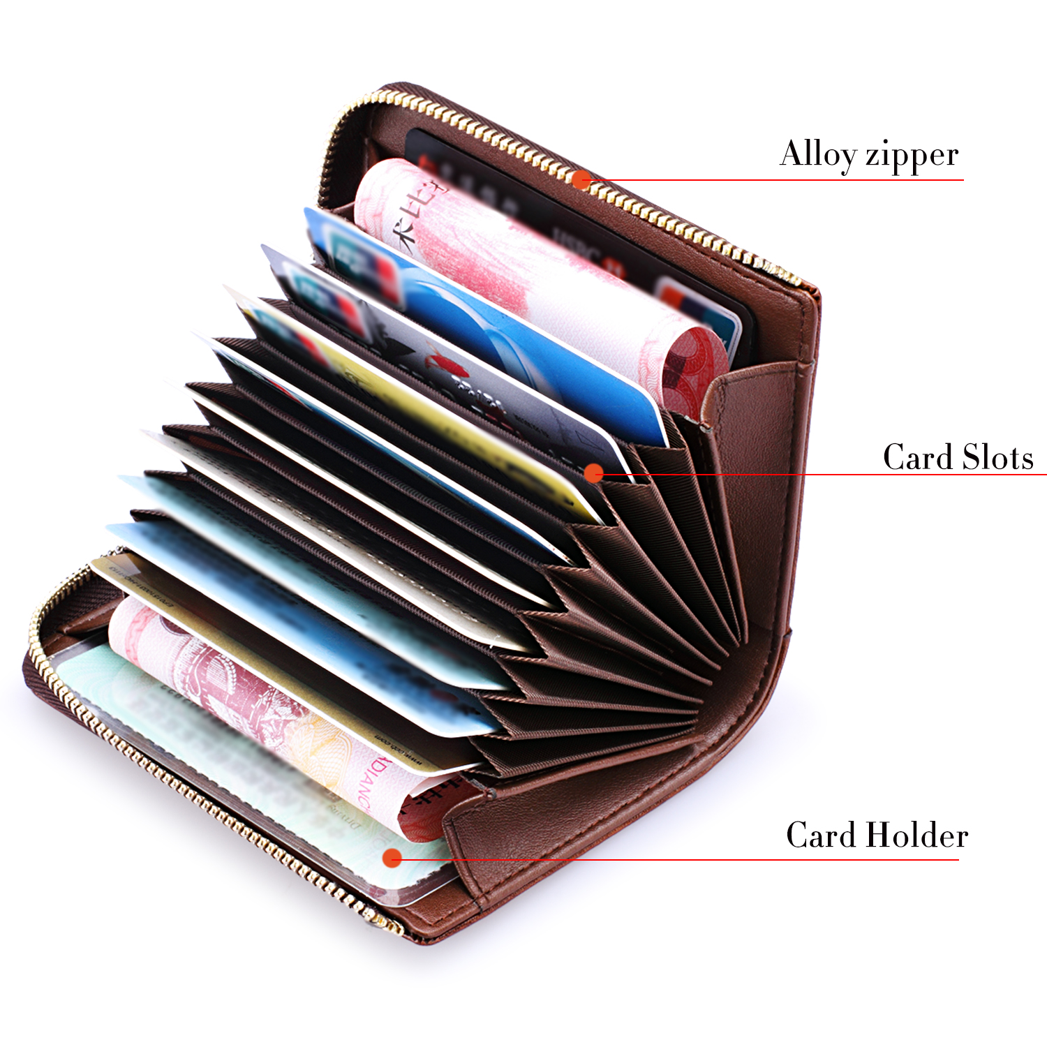 RFID Men Wallet Accordion Credit Card Holder Genuine Leather Small Multi Card Case Organizer Zipper mini wallet