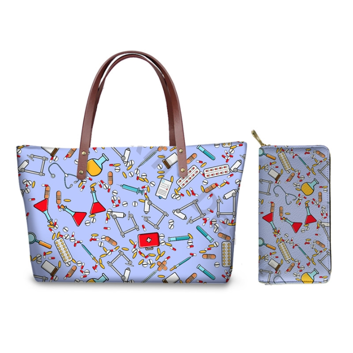Cartoon Medical Tools Design Ladies Hand Bags New Fashion Cute Caual Handbags Purses Set Large Capacity Beachbags For Custom
