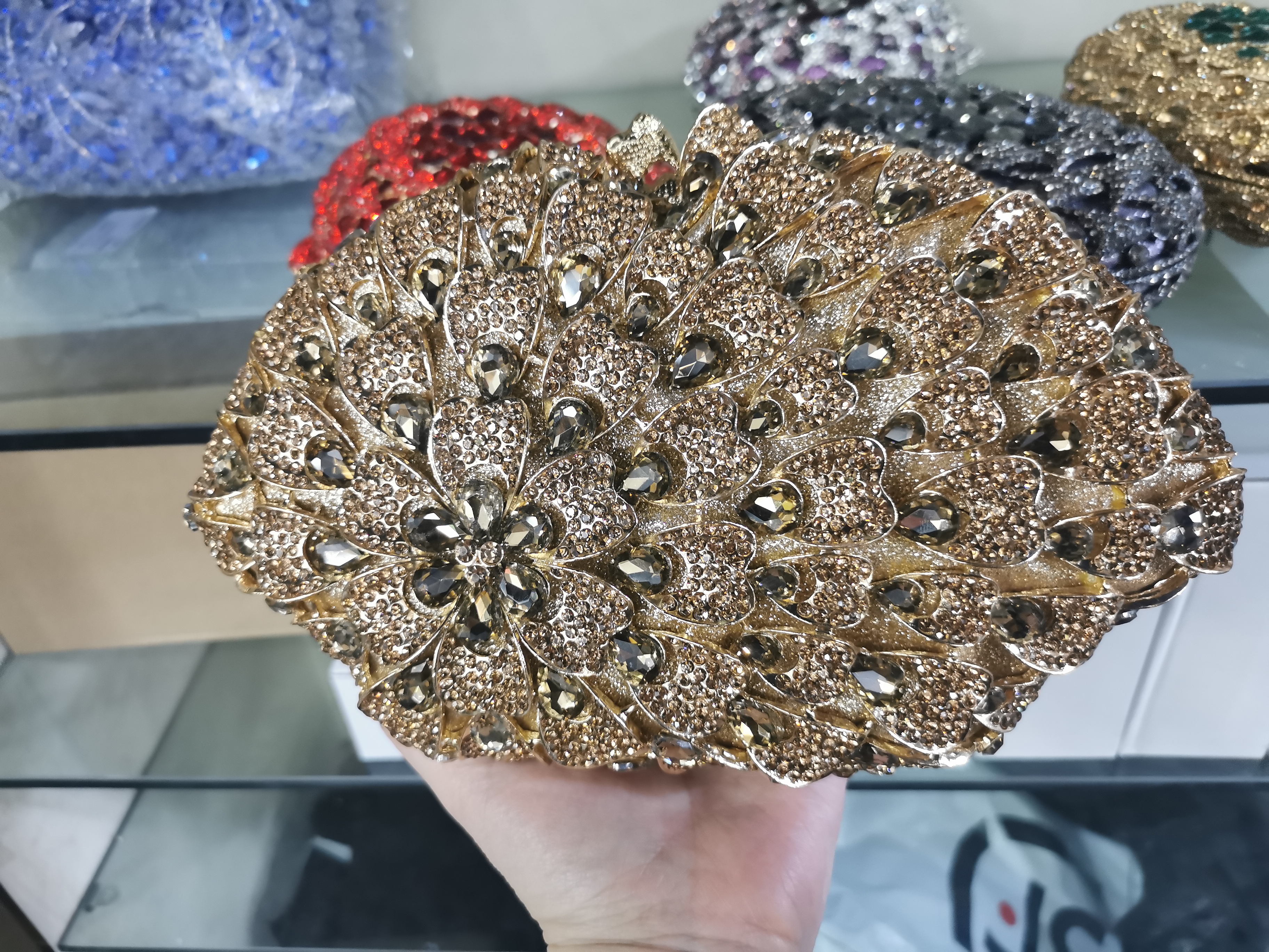 Women Blue/Green/Gold Color Crystal Diamond Clutches Bags Evening Bag Bridal Purses Handbags Rhinestones Party Clutch Purse Bags