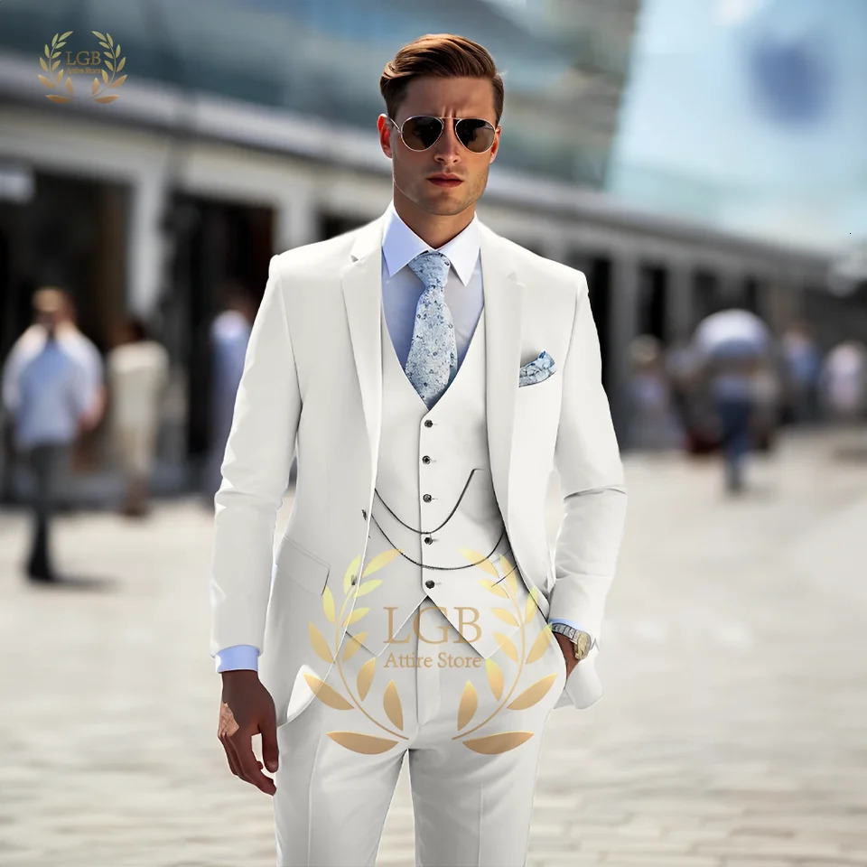 Mens Sky Blue Set 3-Piece Set 2-piece Button Notched Collar Wedding/Party/Dinner Custom Tailcoat Mens Casual Slimming Set 241106