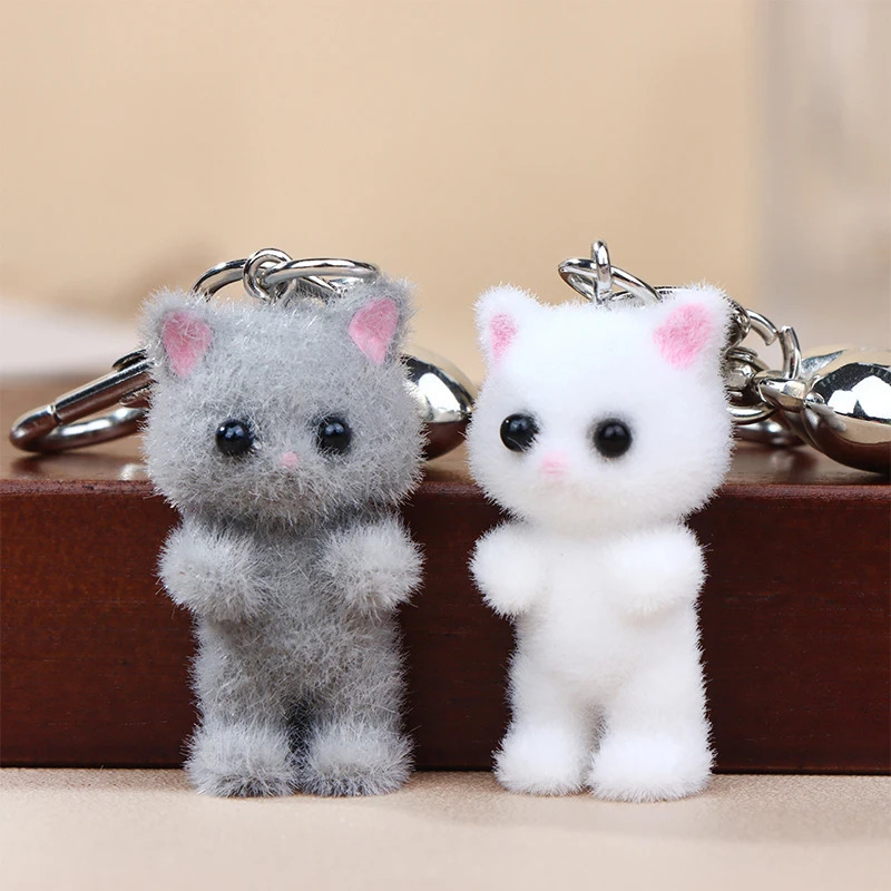Cute Soft Cushioned Cat Keychain Three way Love Phone Pendant Earphone Box Charm Packaging Decoration Car Key Ring Jewelry Gift 241107