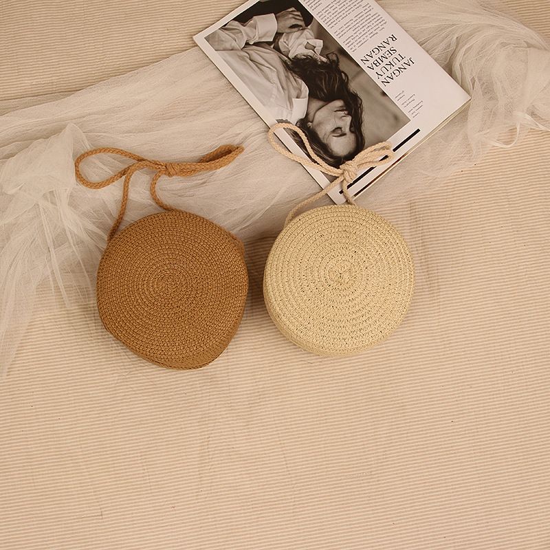 Round Straw Bag Women Woven Beach Crossbody Bag for Ladies Cute Shoulder Rattan Handmade Knitted Candy Color Small Handbag