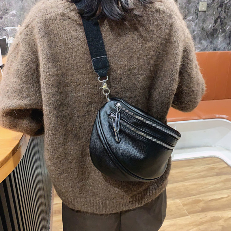 Simple Style Women Shoulder Bags Large Capacity Saddle Crossbody Bag Purse Black PU Leather Female Handbag Clutch Packs