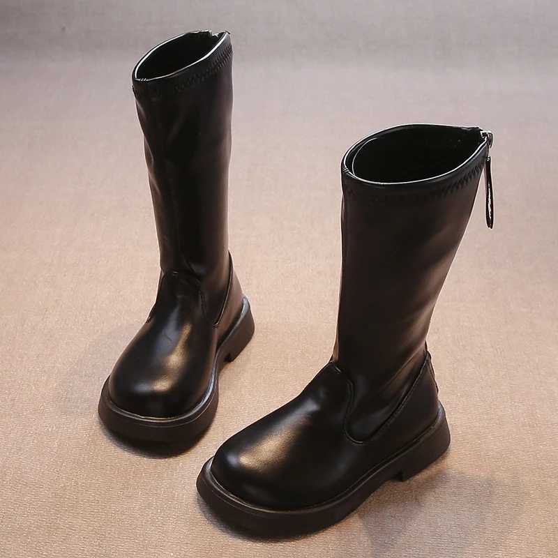 Children Long Boots Solid Color Knee-high Autumn Kids Boot Soft Pu Leather 26-36 Trendy Zipper Light Comfy All-match Girls ShoeXJ241206