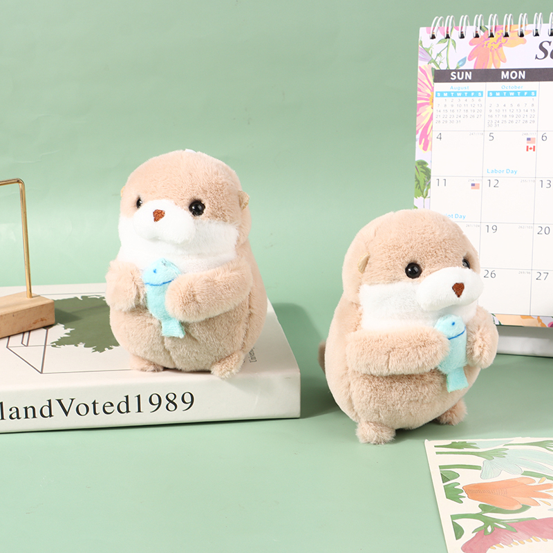 Cute Plush Doll Wishing Fish Holding Otter Keychain Pendant Creative Machine Catching Doll Toy Book Bag Pendant Toy Gifts