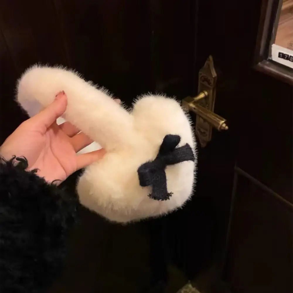 Kawaii Bow Knot Earrings Thick Heart shaped Fluffy Earrings JK Girls Earrings Cold Protection Female Earrings 241107