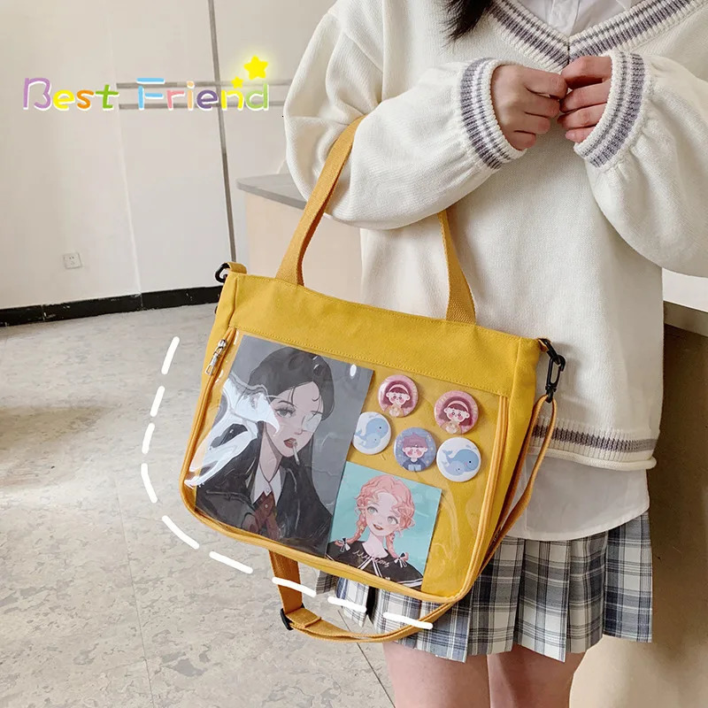 2025S New Free Shipping Designer Bag Japanese Haruku Canvas Womens Transparent Pocket Itabag Mochila High School Girls Uniform JK Cross Shoulder Bag
