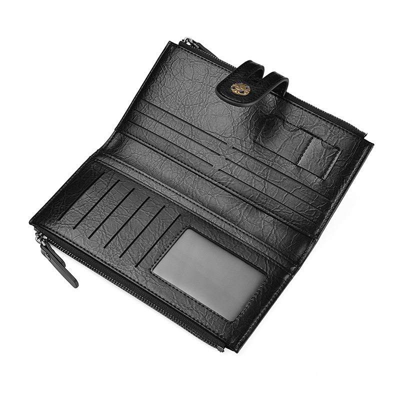 Men's Double Zipper Long Buckle Men's Wallet Leather Wallet Handbag