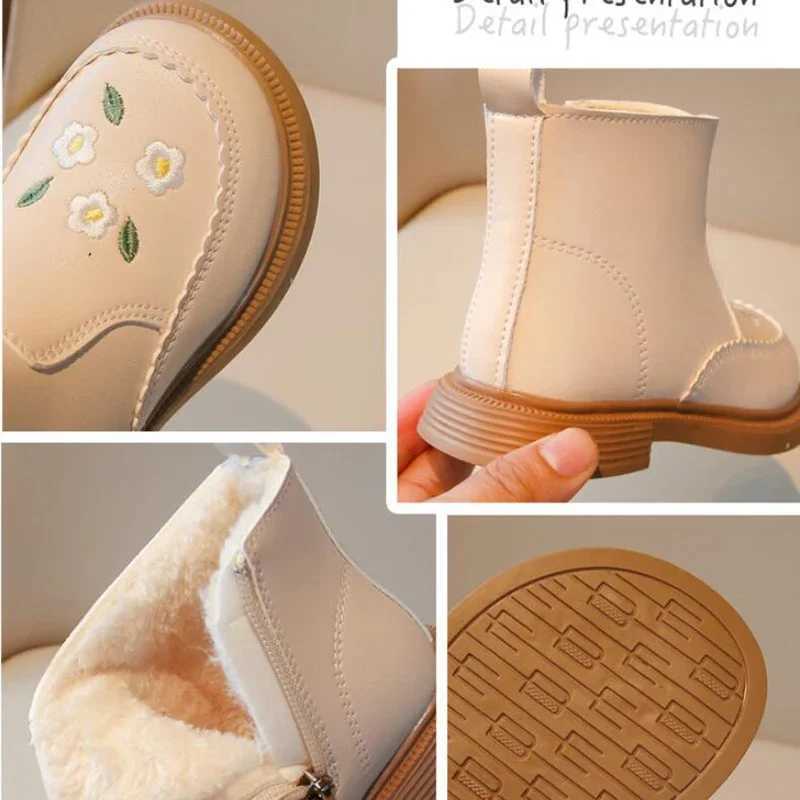 Winter Shoes for Girl Snow Boots Fashion Embroidery Plush Warm Kids Short Boots Non-slip Girls Cotton ShoesXJ241206