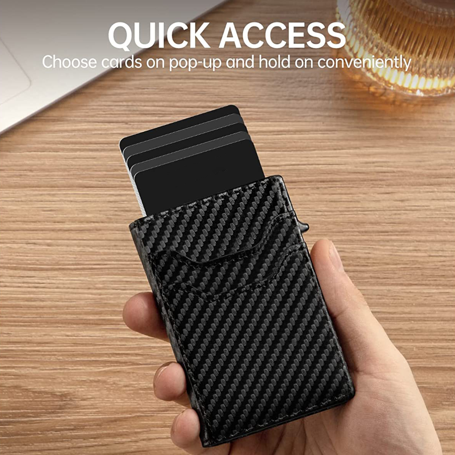 SEMORID Card Holder with ID Window Pop Up Cards Slim Leather Wallet RFID Protection Up to 11 Cards Card Case