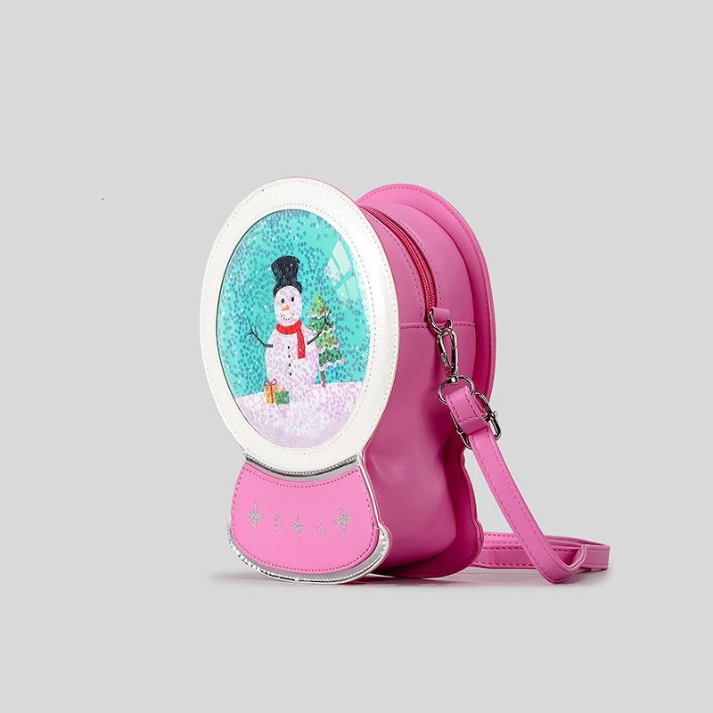 Christmas snowman pattern makeup mirror womens shoulder bag fun and cute cross shaped body bag girls novel small wallet 241106