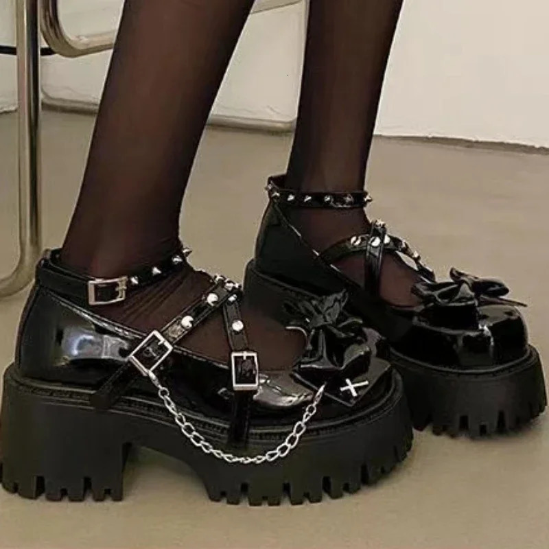 Womens Mary Jane Shoes Lolita Solid Color Spring Selling Fashion Bow Outdoor Thick Matching Anti slip Womens Shoes 241106