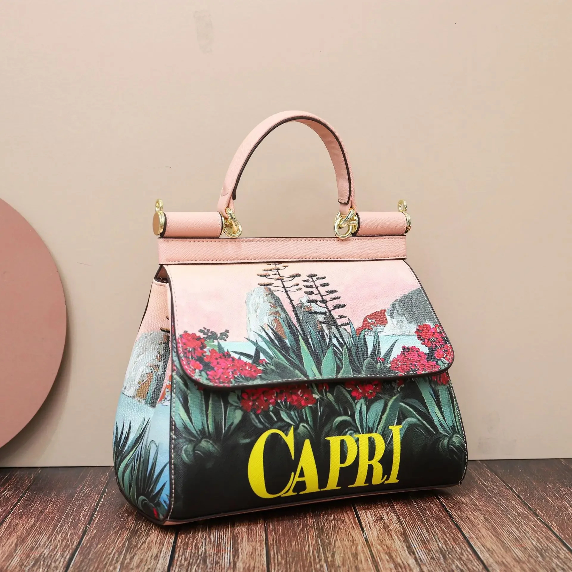 Italian Print Travel Ral Texture Leather Designer Shopping Brand Bag Women's Handbag