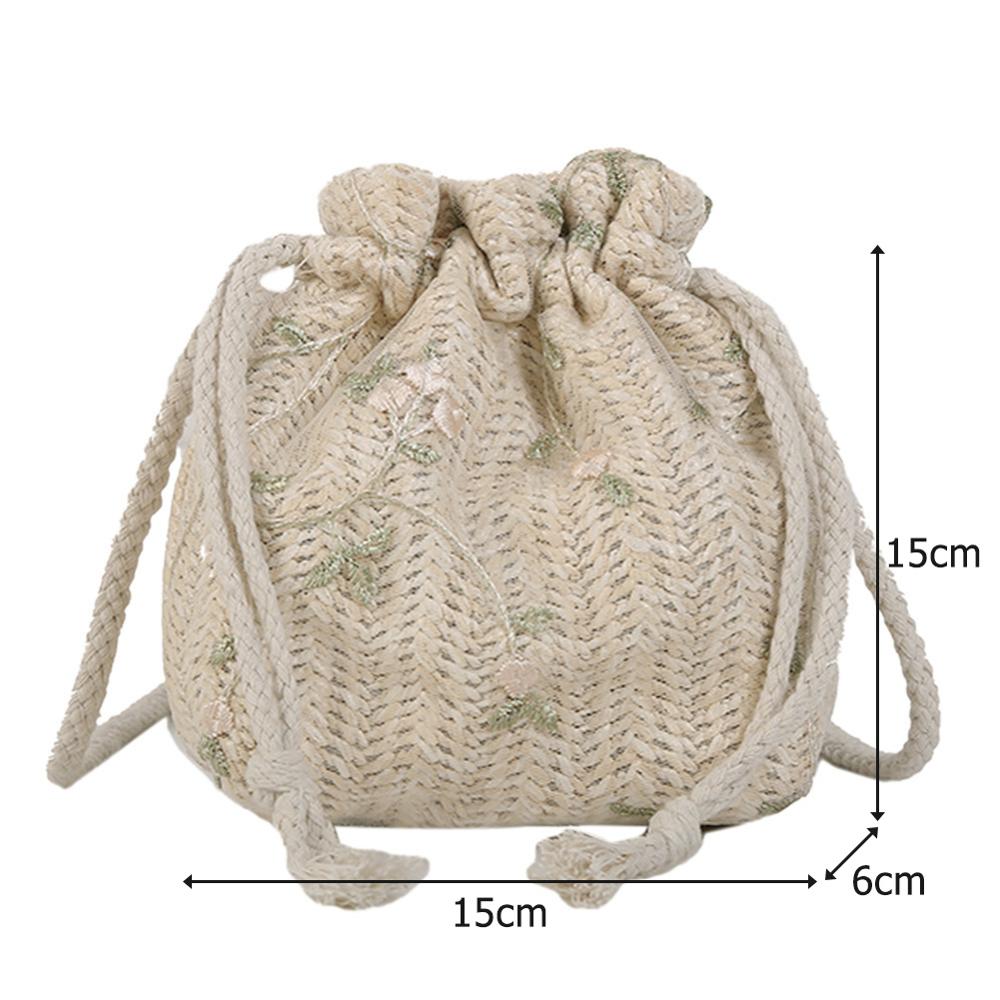 Straw Weave Bucket Bags Rattan Women Summer Beach Shoulder Bags Handbags Casual Handbags Retro Mini Shoulder Bag Crossbody Bag