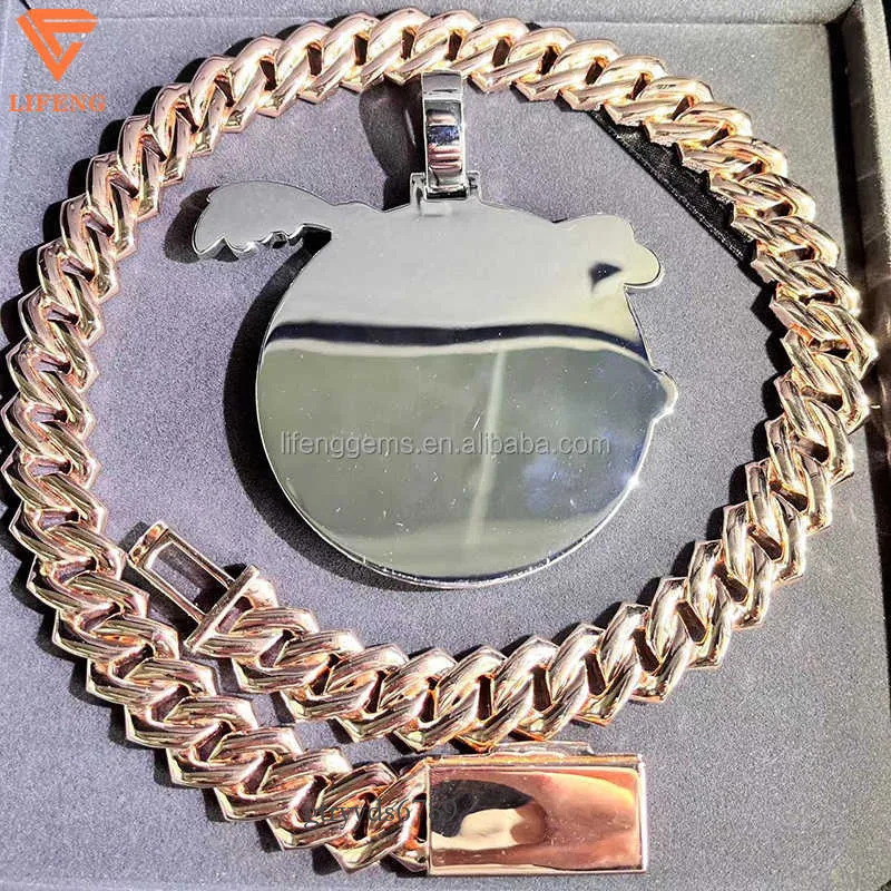 Fashion Design Solid Sier Gra Moissanite 18mm 20mm Wide Iced Out Pendant Necklace Cuban k Chain for Rapper