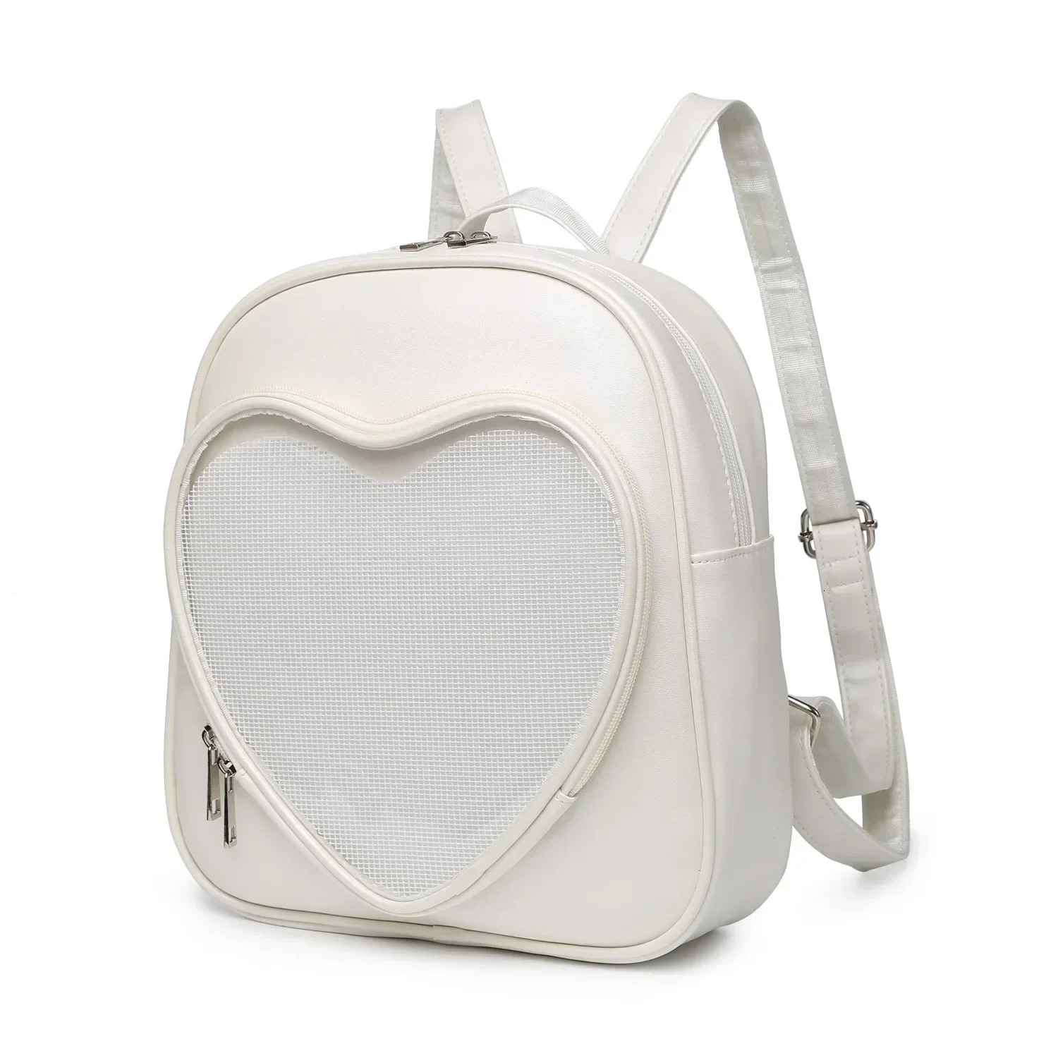 Japanese JK Uniform Transparent Heart Shaped Aesthetic Sweet Girl Ita Bag Fashion Pu Leather Womens Simple Backpack Itabag 241107