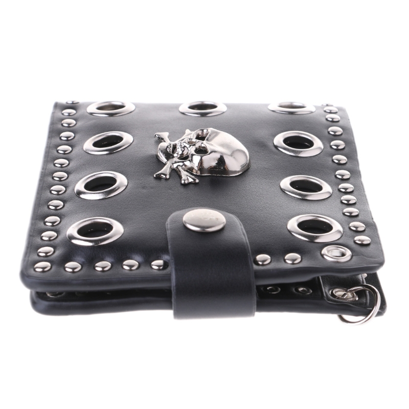 Leather Cool Punk Gothic Western Skull Clutch Purse Wallets With Chain For Men