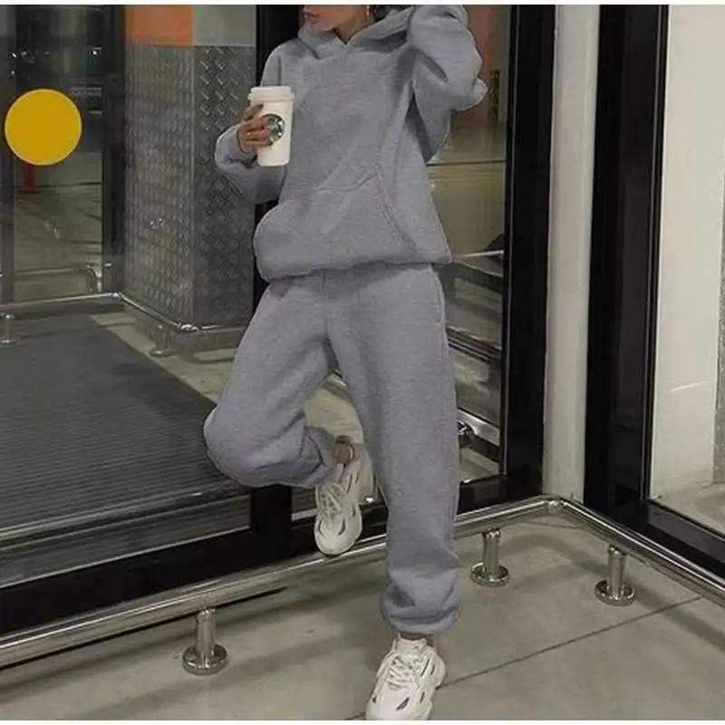Men Tracksuit Spring Autumn Two Pieces Sets Oversize Outfits Hooded Sweatshirts Trouser Solid Sportswear Women Warm Suits 241107
