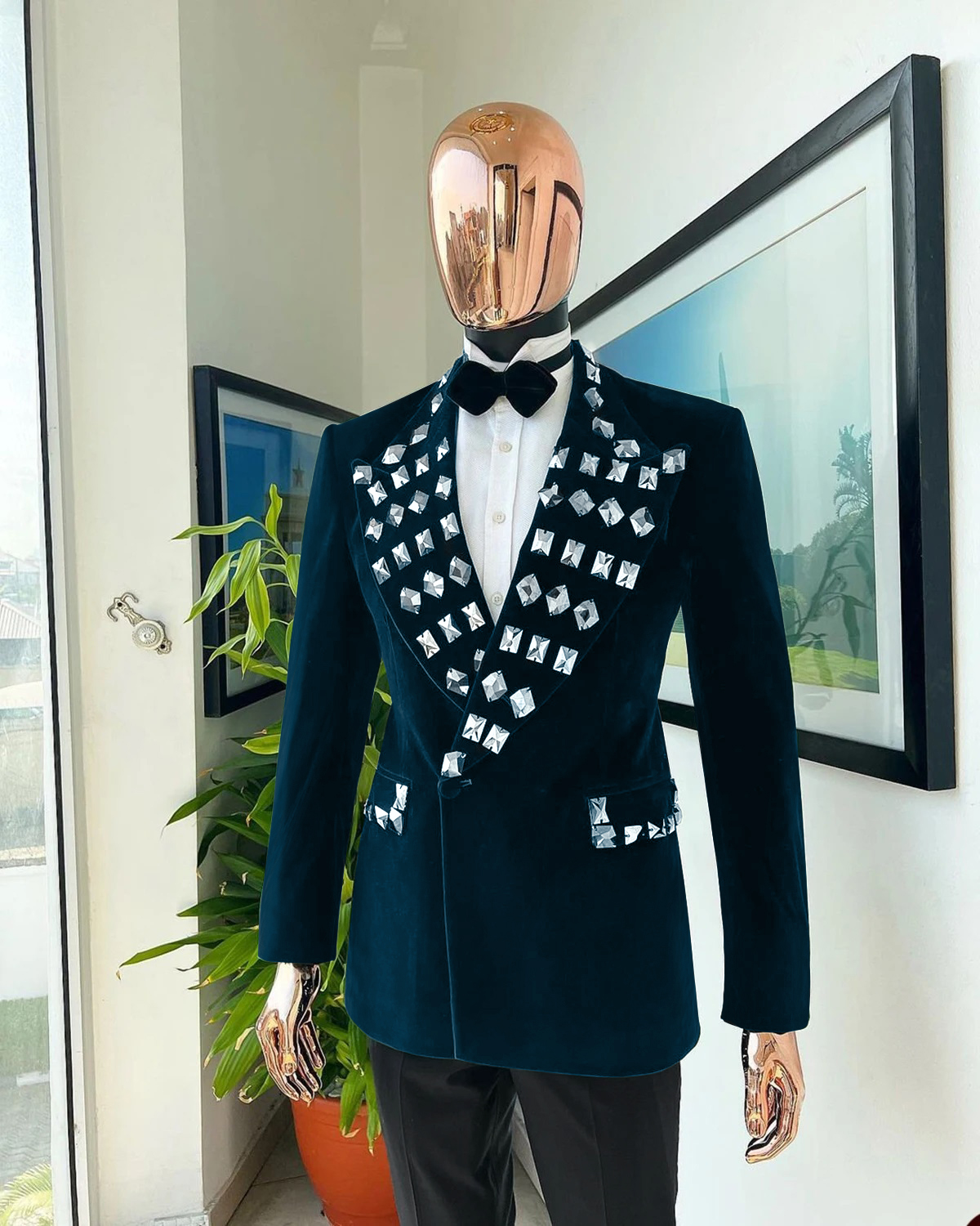 Sparkly Beaded Diamond Suits Men For Wedding Double Breasted Jacket Pants Suits 2 Pieces Groom Tuxedos Tailored Madse Male Clothing