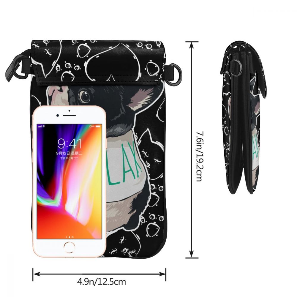 New Leather Women's Shoulder Bag French Bulldog Mobile Phone Coin Purse Strap Single Messenger Bag Small Crossbody Bags for Girl